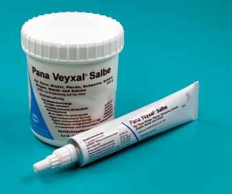 Wundversorgung Pana Veyxal Salbe Gute Wirkung durch die Kombination der proteolytischen Enzyme Chymotrypsin, Trypsin und Papain sowie der Vitamine A und E.