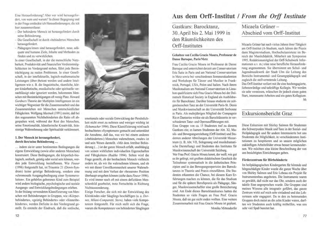 Aus dem Orff-Institut / From the Orff Institute Gastkurs: Barocktanz, 30. April bis 2.
