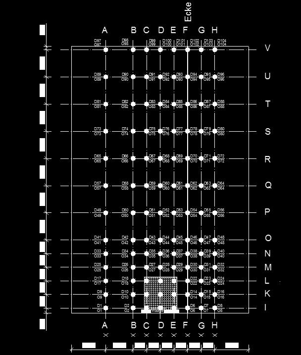 Abbildung 2 Rückwand des Prüfstandes Eckwand des Prüfstandes D1 bis D104 Mess-Stellen in Dämmstoffmitte (TE von der Rückseite des Prüfstands