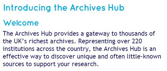 2. Werkzeuge: Portale UK Archives Hub http://archiveshub.ac.