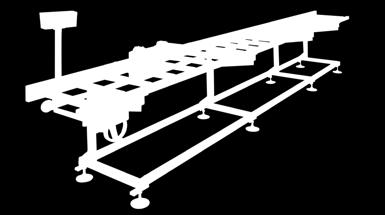 Rückseite angebaut Rollenbahnfüsse aus stabiler Profilrohr- Schweisskonstruktion mit einstellbaren Stellfüssen Bahnbreiten 300, 400 und 500 mm mit nutzbaren Tragrollenbreiten 250, 350 und 450