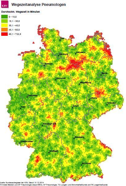 Erreichbrkeit der Pneumologen in Deutschland (2014) Fast 90 % der