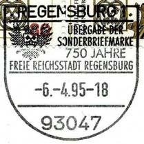 5 er 80 Pf 1786 Regensburg ** ESSt. 06.04.1995 Regensburg 1 * Deutschland - Pwz * ESSt. ok. Nr. ESSt. 06.04.1995 Regensburg 1 * 750 Jahre * ESSt.