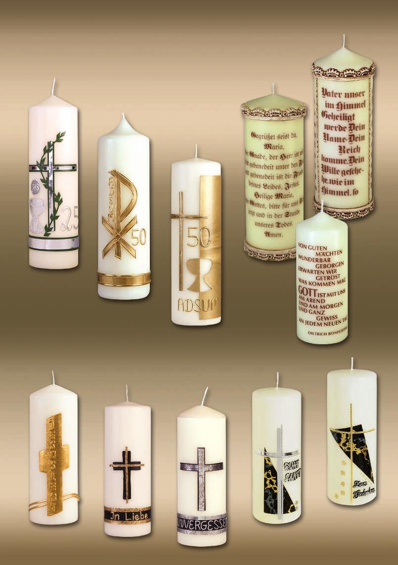 Priesterjubiläums- und Gebetskerzen 22 x 9 cm bedruckt Wachsauflage handverziert 25 x 7 cm G 626 G 627 P 60 15 x 6 cm