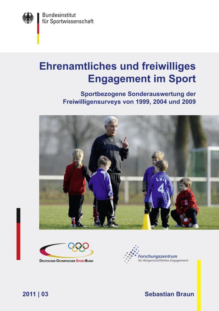 Braun, Sebastian (2011). Ehrenamtliches und freiwilliges Engagement im Sport. Sportbezogene Sonderauswertung der Freiwilligensurveys von 1999, 2004 und 2009. Köln: Sportverlag Strauß.