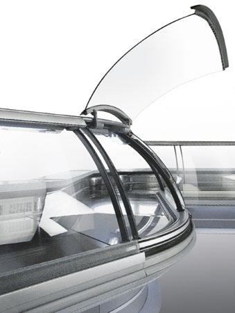 De Luxe présente un bandeau inférieur avec éclairage et un socle en aluminium, élément design optimisé pour faciliter le nettoyage.