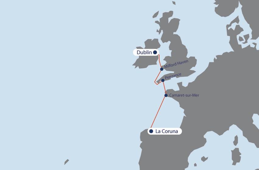 Die Route der SY Charisma: Irland Wales Cornwall Bretagne - Galizien Die Seegebiete: Der Törnverlauf: Irische See, Keltische See, Westausgang des Englischen Kanals, Biskaya, Nordatlantischer Ozean