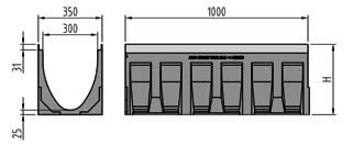 haben 1 mehr Bauhöhe als Standardrinnen mit Vorformung zum Ausschlagen DN 200 Rinnenkörper V 300 Länge 100 Typ Höhe H kg Stk/Pal.