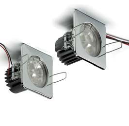 LED-TriplePowerEmitter-Modul mit Kühlkörper Quadratischer Metallrahmen Feststehender Rahmen für Ausschnitt: Ø 65 mm Durchmesser der Platine: Ø 45 mm Anzahl LEDs: 3 LEDs mit Kühlkörper für gutes