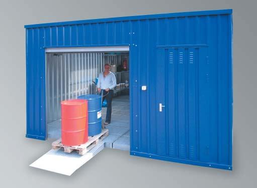 WASSERSCHUTZ-LAGERHALLEN Durch den Einsatz von Wasserschutz-Lagerhallen kann kostengünstig und schnell ein großzügig bemessenes Gefahrstofflager entstehen.