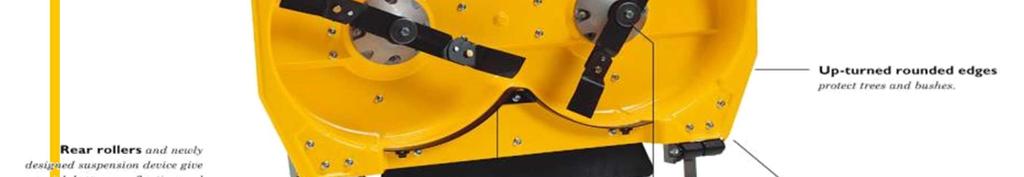 Stufenlose elektrische Schnitthöhenverstellun Austauschbare Messerklingen mit g oder manuelle in 6 Scherschrauben. mm Stufen möglich.