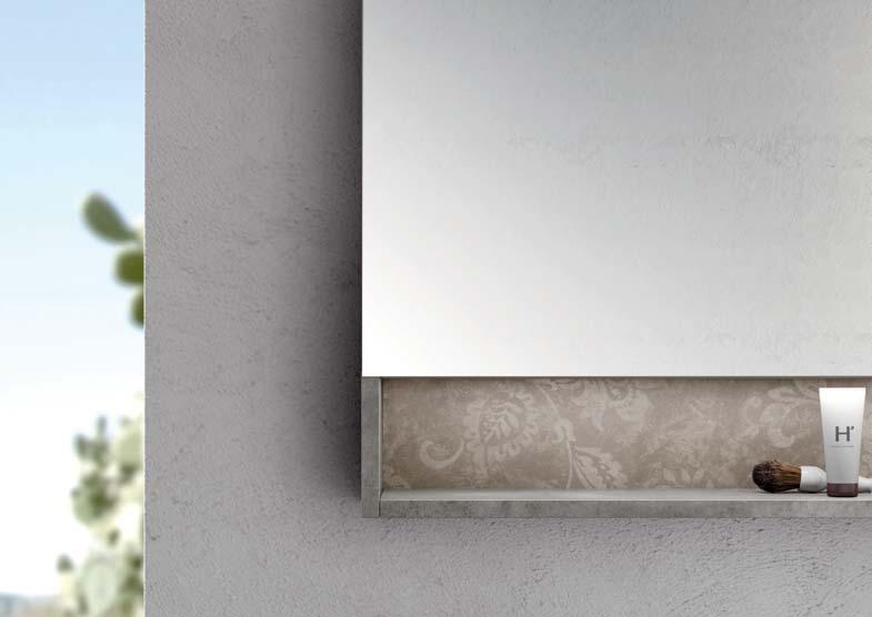 Lumus Spiegelschrank mit Korpus in Soft-Mat Cemento, Rückwand (auch