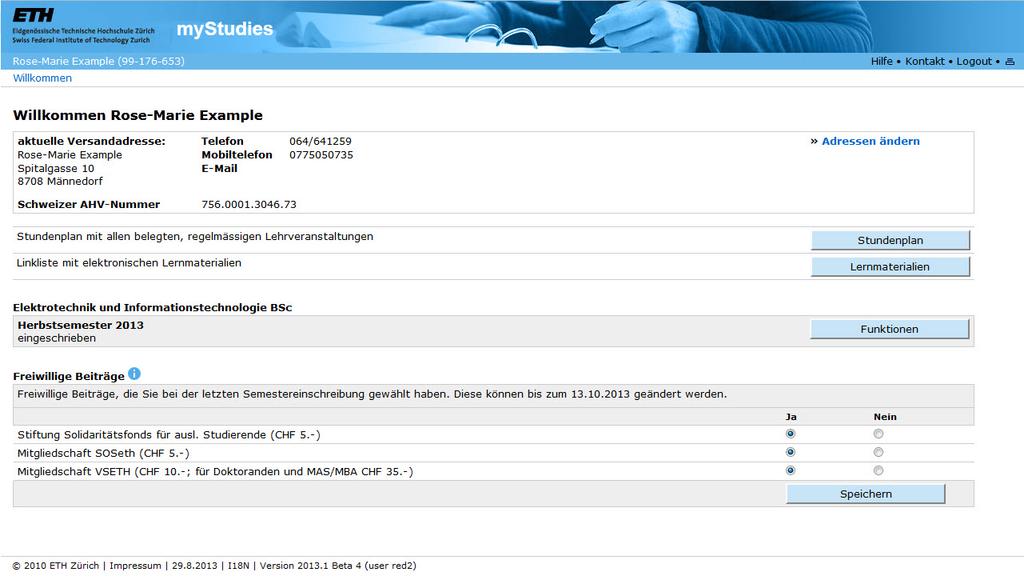 mystudies: Online-Portal für Studierende www.mystudies.ethz.