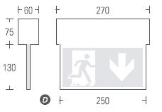 06 kg Fahne HE-BETA1-FM Lichtstrom: einseitig 100% bei 1h; 50% bei h; 15% Montageart: Wand-, Decken- oder Fahnenmontage Anschlussklemmen: Durchgangsverdrahtung Netz