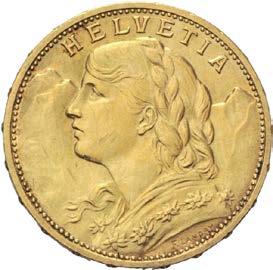 1898 und Tscherwonez 1977, Schweiz 20 Franken Vreneli und Südafr