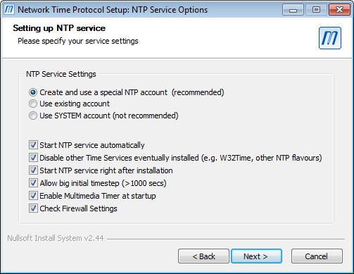 Der Dialog NTP Service Options wird angezeigt. Abb. 3-10 ¾¾Wählen Sie die erforderlichen Optionen. ¾¾Bestätigen Sie mit Next.