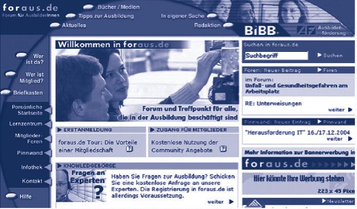 Das Ausbilderforum des BIBB foraus.de mit neuen Angeboten Foraus.de ist mit zur Zeit rund 6000 Mitgliedern die größte Online-Community Deutschlands für das Ausbildungspersonal.