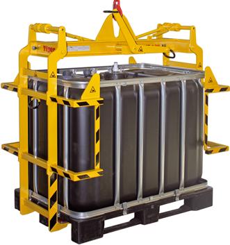 Die Traverse kann nur für IBC-Container auf Stahlpalette der Firma Schütz mit max. Fülldichte 1,0 kg/dm³ eingesetzt werden, sofern dies nicht anders definiert wurde. geführt werden.
