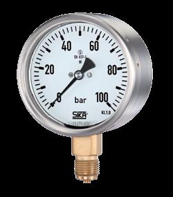 Bourdon tube pressure gauges, safety version Type MRE-S, nominal sizes 00 and 60 mm SIKA quality industrial grade pressure gauges with 00 or 60 mm stainless steel cases are suitable for measuring the