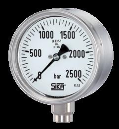 Bourdon tube pressure gauges, high-pressure version Type MRE-S-HD, nominal sizes 00 and 60 mm SIKA quality high-pressure gauges with 00 or 60 mm stainless steel cases are suitable for measuring