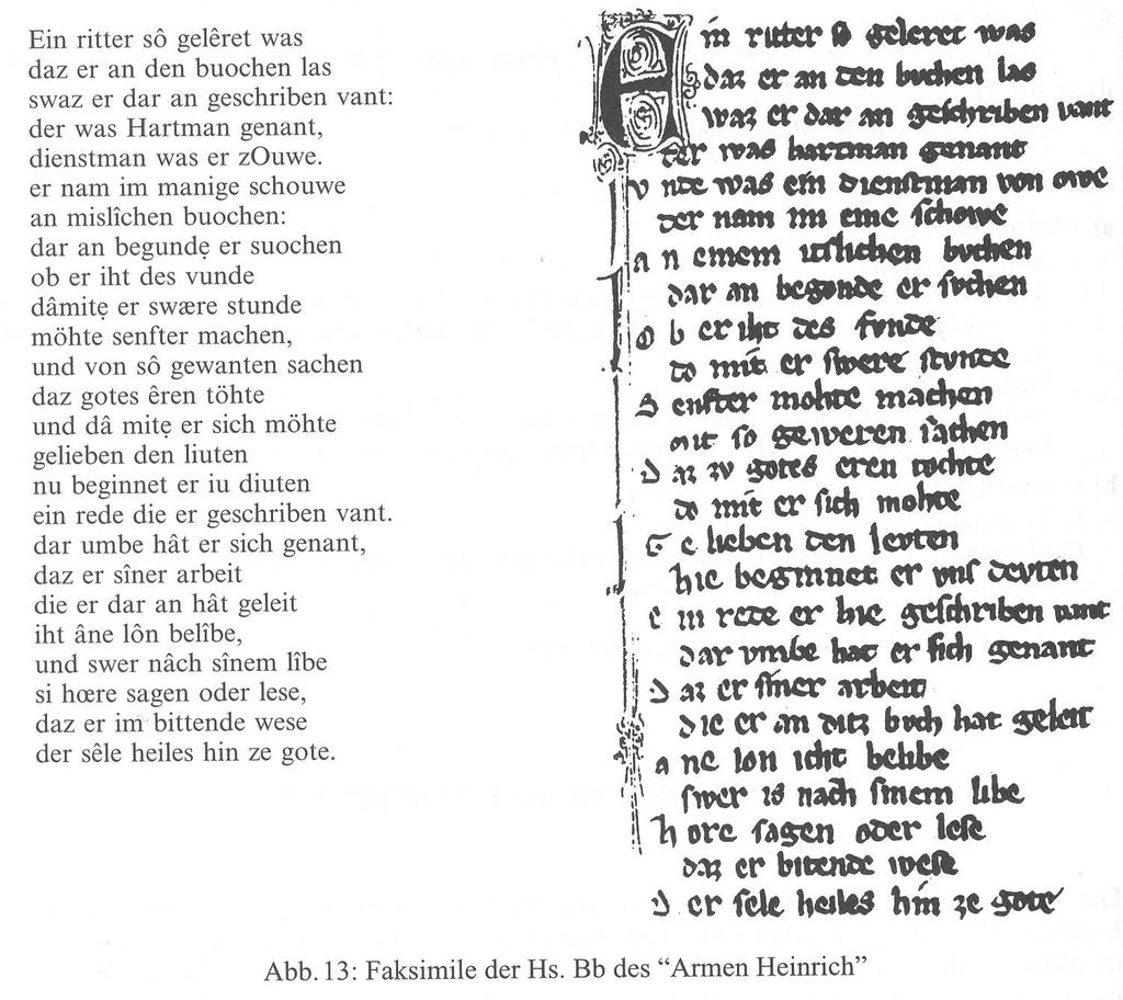 Der Arme Heinrich (Hartmann von Aue, um 1195), Handschrift Bb Ein ruter so geleret was daz er an ten buchen las waz er dar an geschriben vant ter was