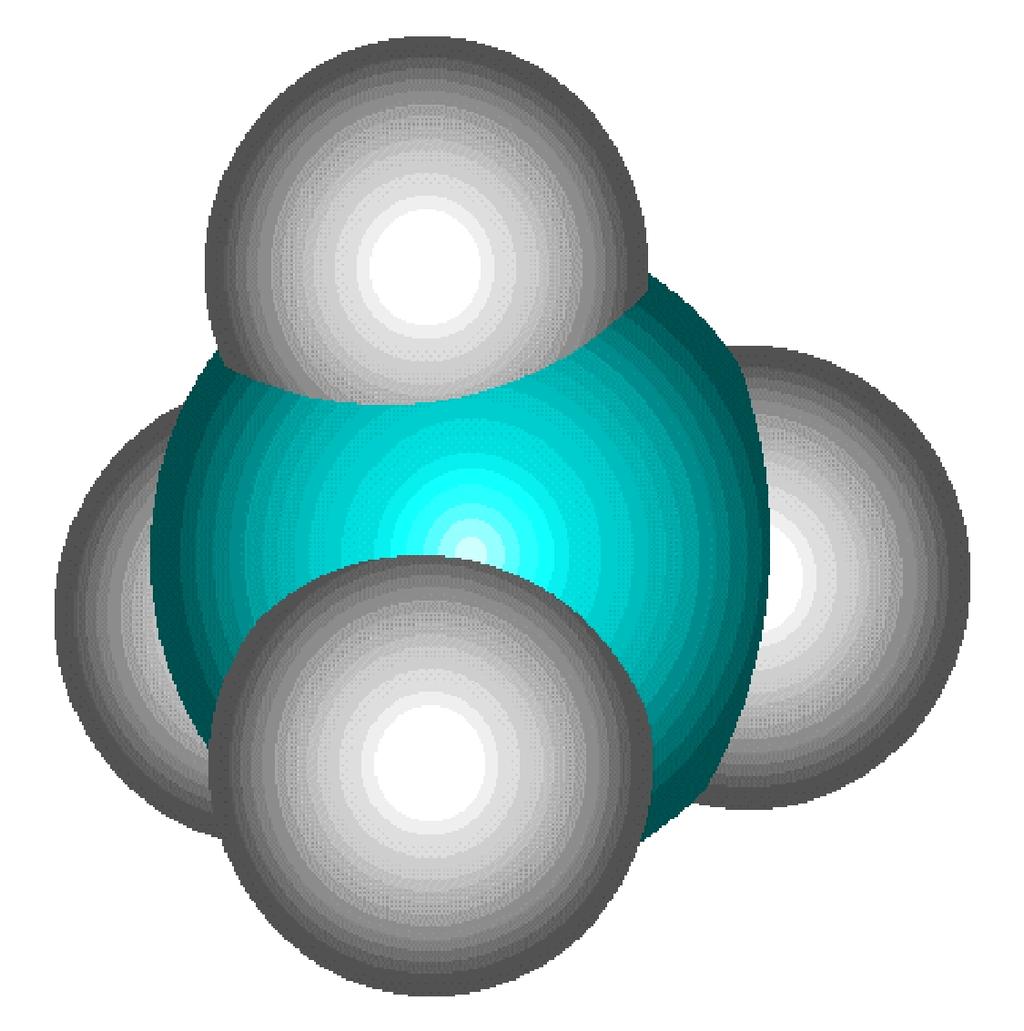 - 34 - Methan Methan ist das erste Glied in der Reihe der Alkane. Die Abbildung zeigt ein Kalottenmodell des Methans, das aus einem zentrale Kohlenstoffatom und vier Wasserstoffatomen besteht.