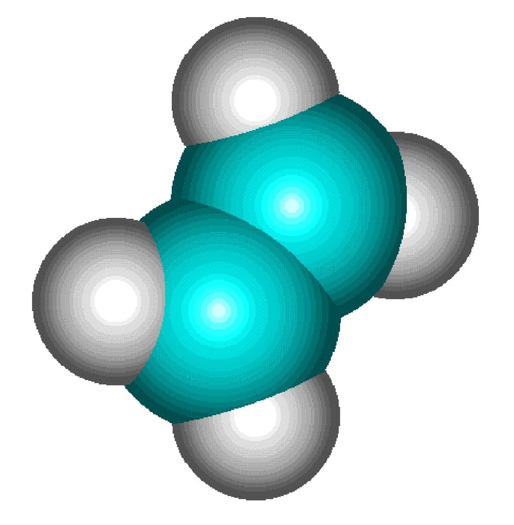 - 36 - Ethen Ethen - früher Ethylen genannt - ist ein ebenes Molekül, das aus zwei Kohlenstoff- und vier Wasserstoffatomen besteht. Alle Winkel betragen etwa 10.