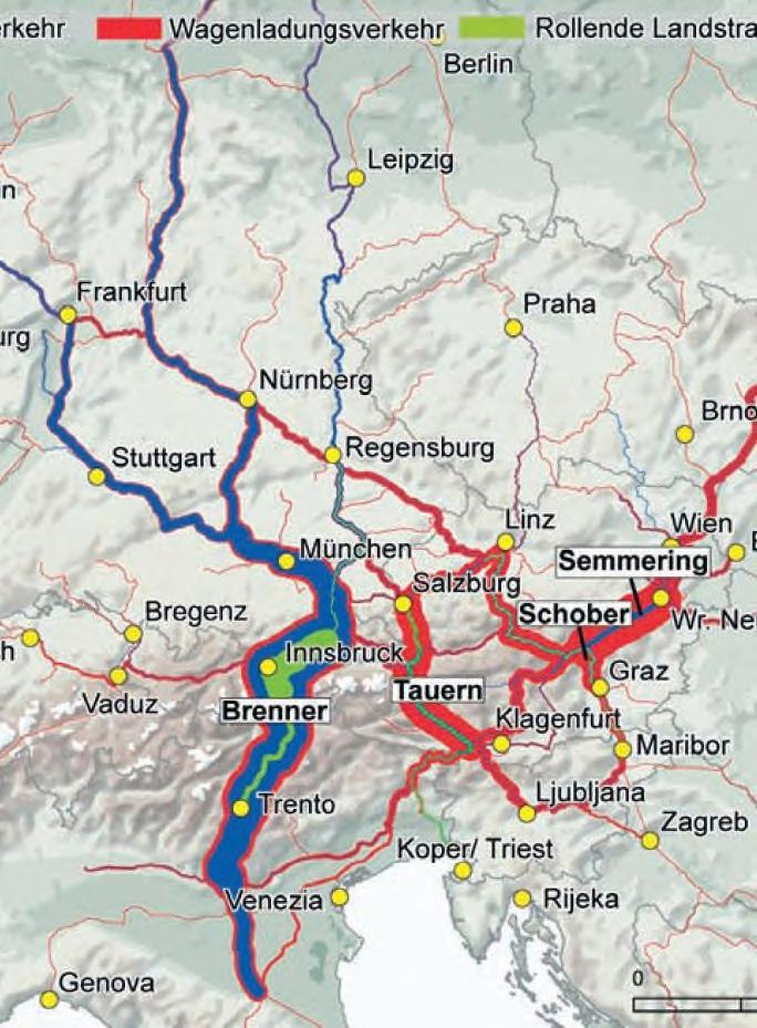 GÜTERVERKEHR BBT: Erhöhung der Geschwindigkeit bei der Durchquerung der Alpen, Steigerung der Frachtkapazität Brennerpass als niedrigster und kürzester Alpenübergang Bestehende