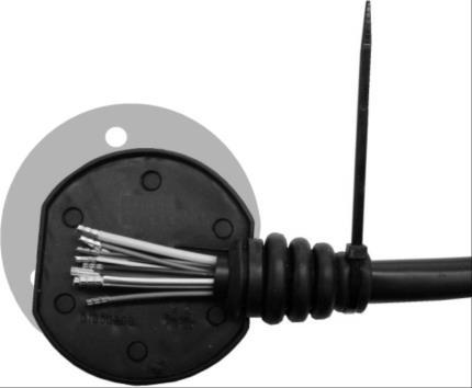 3. Leitungssatz 12-adrig und Steckdosengehäuse montieren Das Strangende mit den 12 Adern durch die erstellte 30 mm