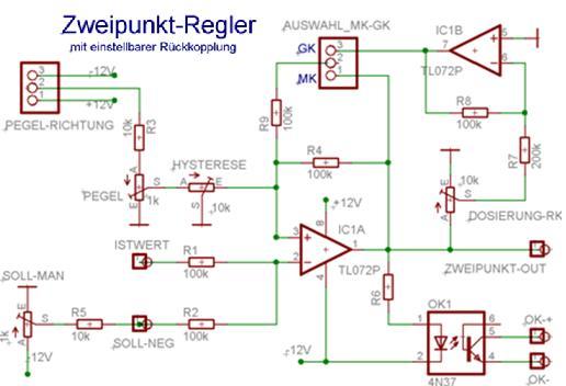 Elektronischer Zweipunkt-Regler mit einstellbarer Rückkopplung Die Realisierung elektronischer Schalt-Regler erfolgt durch Operations-Verstärker.