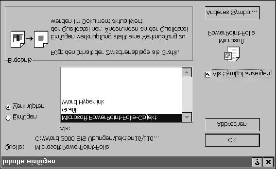 Abbildung 16.5 Im Dialogfeld Inhalte einfügen können Sie die Optionen für eine Verknüpfung mit einer Power- Point-Folie festlegen. z Ihr Bildschirm sollte jetzt aussehen, wie in Abbildung 16.