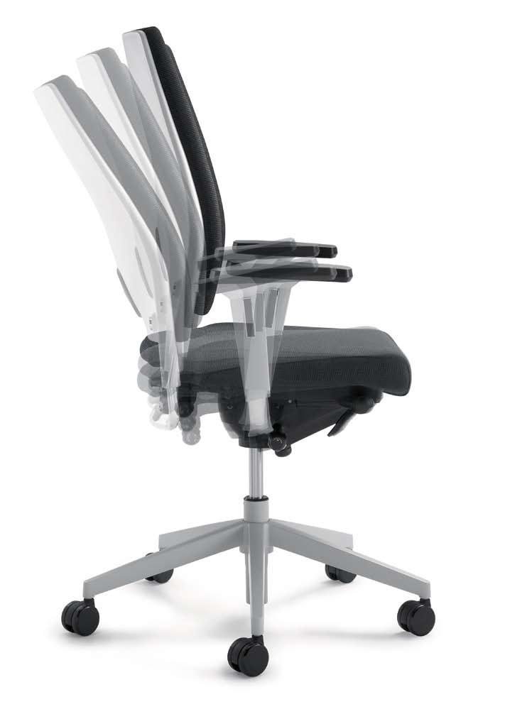 Bei den Drehstuhl-Modellen der Matchpoint- Familie kommt die bewährte Syncro -Dynamic- Technik mit automatischem Gewichtsausgleich für ein permanentes Sitzen im Körperlot zum Einsatz, welche ein