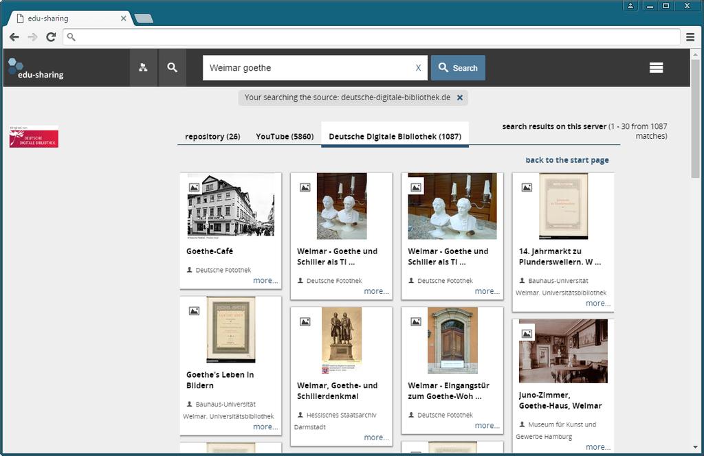 Abbildung 2: Inhalte der Deutschen Digitalen Bibliothek in einer föderierten edu-sharing Suche 2.