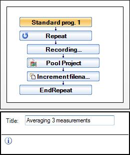 Abbildung 4: Änderung des Programmtitels von Standard prog. 1 in Averaging 3 measurements Danach fügen Sie direkt unter diesem Block einen neuen Pool-Projekt-Block ein.