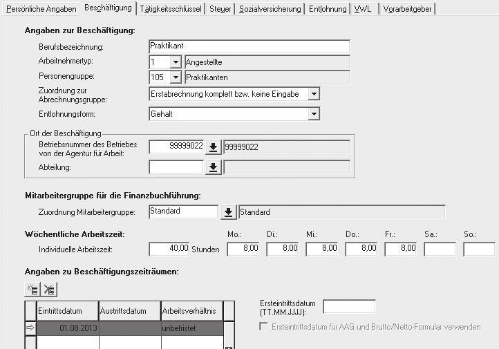 4 Praktikanten DATEV-Lösung Erfassung in den Personaldaten in LODAS 1.