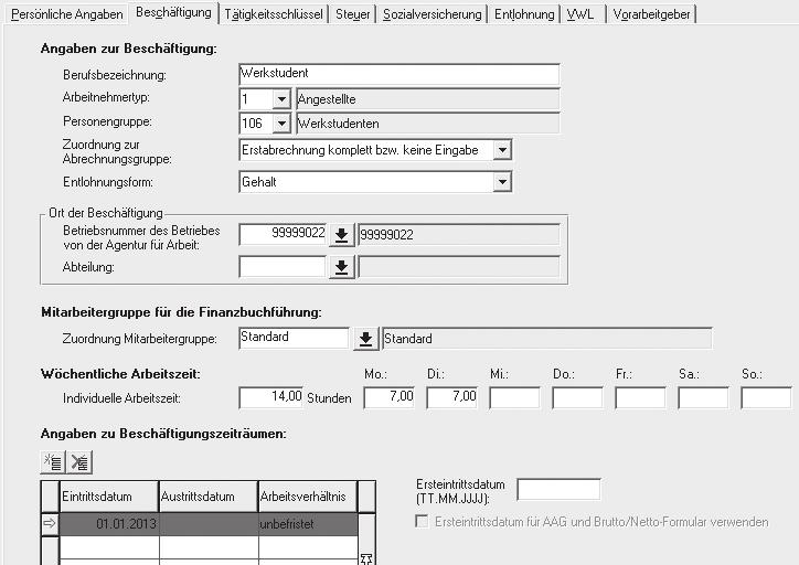 3 Studenten DATEV-Lösung Erfassung in den Personaldaten in LODAS 1.