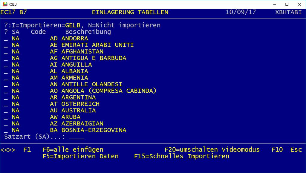 Sollten die angezeigten Zeilen NICHT in Gelb erscheinen, drücken Sie F6=alle einfügen. Alle Zeilen sind dann Gelb. Drücken Sie F5=Importieren Daten.