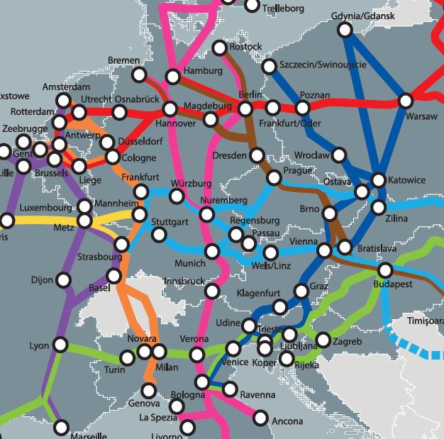 S2 - Einbindung Transitverkehr Nach dem derzeitigen Stand wird Ostdeutschland von drei Kernnetzkorridoren durchzogen, was die hohe Bedeutung der Region für den