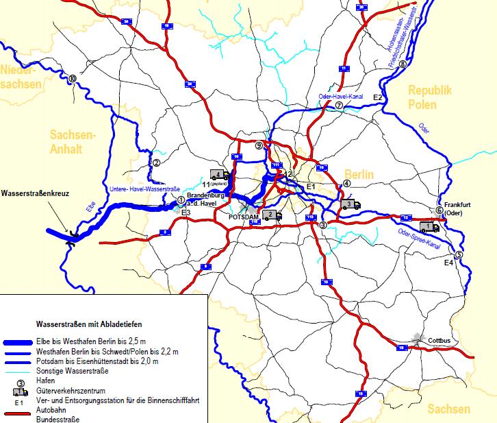 Wasserstraßen und Autobahnen Brandenburg Quelle: MIL