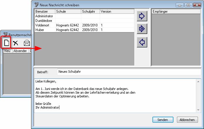 60 Untis Auf der linken, oberen Seite des Dialoges werden sämtliche in der Datenbank registrierten Benutzer angezeigt.