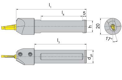 AXIALEINSTECEN FACE GROOVING A KLEMMALTER TOOLOLDER e B105 mit innerer Kühlmittelzufuhr with through coolant supply Nutaußen-Ø ab Stechtiefe Stechbreite from outer groove Ø Depth of groove Width of