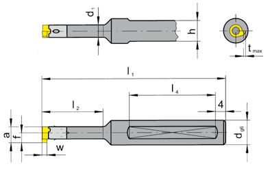 EINSTECEN und AUSDREEN GROOVING and BORING KLEMMALTER TOOLOLDER e B108 mit innerer Kühlmittelzufuhr with through coolant supply Bohrungs-Ø ab Stechtiefe bis Stechbreite bis Bore Ø from Depth of