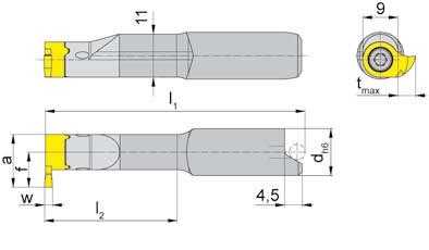 EINSTECEN (innen) Ø 14,0 mm GROOVING (internal) KLEMMALTER TOOLOLDER e B114 mit innerer Kühlmittelzufuhr with through coolant supply Bohrungs-Ø ab Stechtiefe Stechbreite bis Bore Ø from Depth of