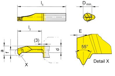 A GEWINDEDREEN (innen) Vollprofil TREADING (internal) Full profile SCNEIDPLATTE 105 INSERT e Whitworth-Gewinde Whitworth thread Bohrungs-Ø ab Gang pro Zoll Bore Ø from Threads per inch 4,0 mm 19-28 e