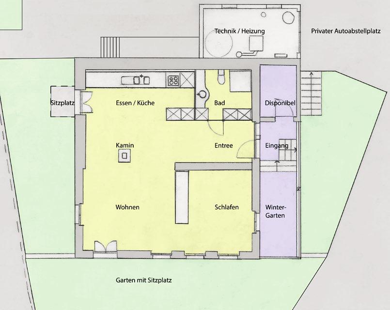 Verkaufsdokumentation Seite 5/15 Grundriss Wohnung und Flächendaten Nettowohnfläche Entree mit Einbauschränken m² 8.0 Bad m² 4.2 Essen / Küche m² 17.0 Wohnen m² 17.2 Schlafen m² 12.