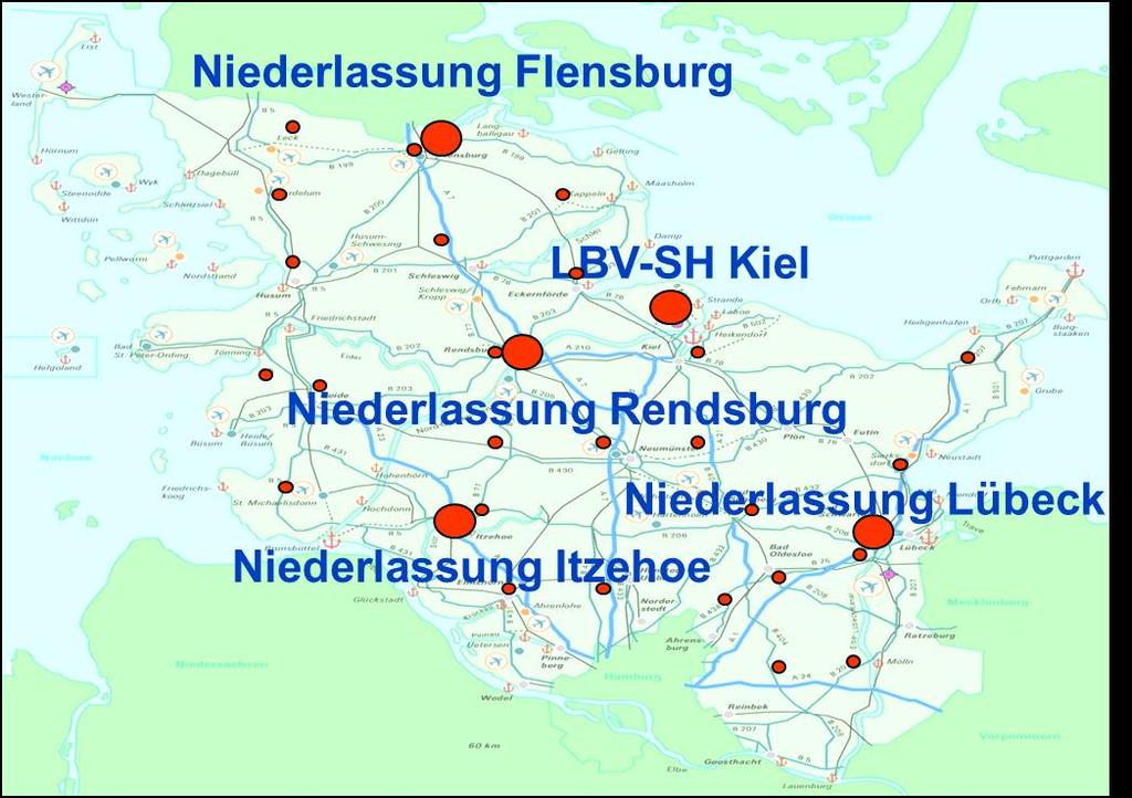 Der in Kiel ist verantwortlich für: die Verwaltung von Personal und Finanzen, die Steuerung und Koordinierung der Straßenbaumaßnahmen, Grundsatzfragen im Bereich Straßen- und Brückenbau und für
