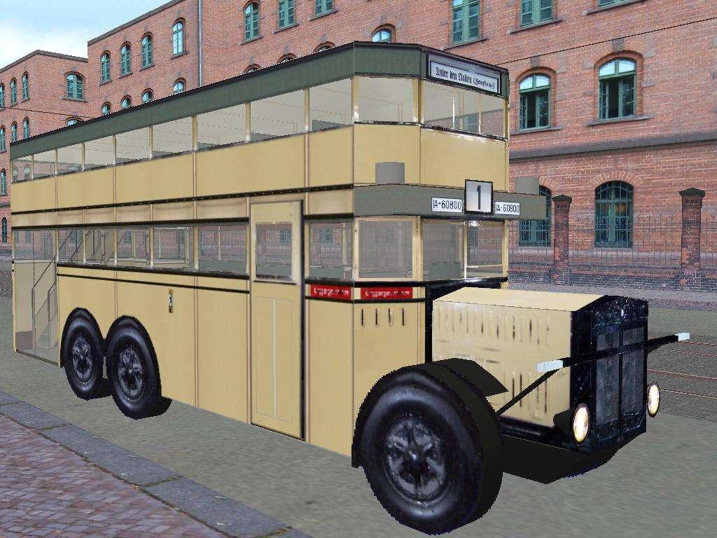 Die Aufbauten des Ober- und Unterdecks waren aus Holz. Erst ab 1934 wurden die Fahrzeuge mit einem Blechaufbau ausgeliefert.
