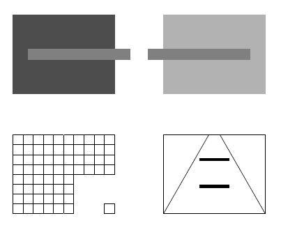 Simultankontrast Die beiden Balken haben den gleichen Tonwert. Durch das unterschiedliche Umfeld wirken sie aber unterschiedlich hell. Größe ist relativ Sind alle Quadrate gleich groß?