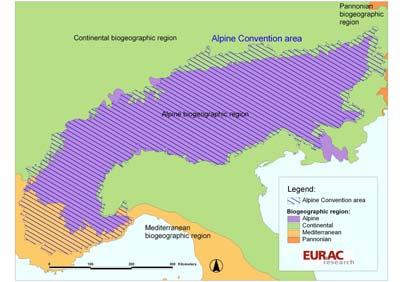 Konvention vs biogeographische Regionen Das Gebiet der Alpenkonvention Land Anteil an der Konventionsfläche (%)