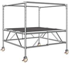 Stabile Lenkrollen (ø 150 mm) mit zentrischer Lasteinleitung nach Arretierung für besondere Standfestigkeit. Standrohr (1,95 m lang) mit Bohrungen im Abstand von 11 cm für Höhenanpassung.